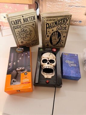 Palmistry Guide & Carpe Noctem Decorative Book Boxes with Halloween Decor